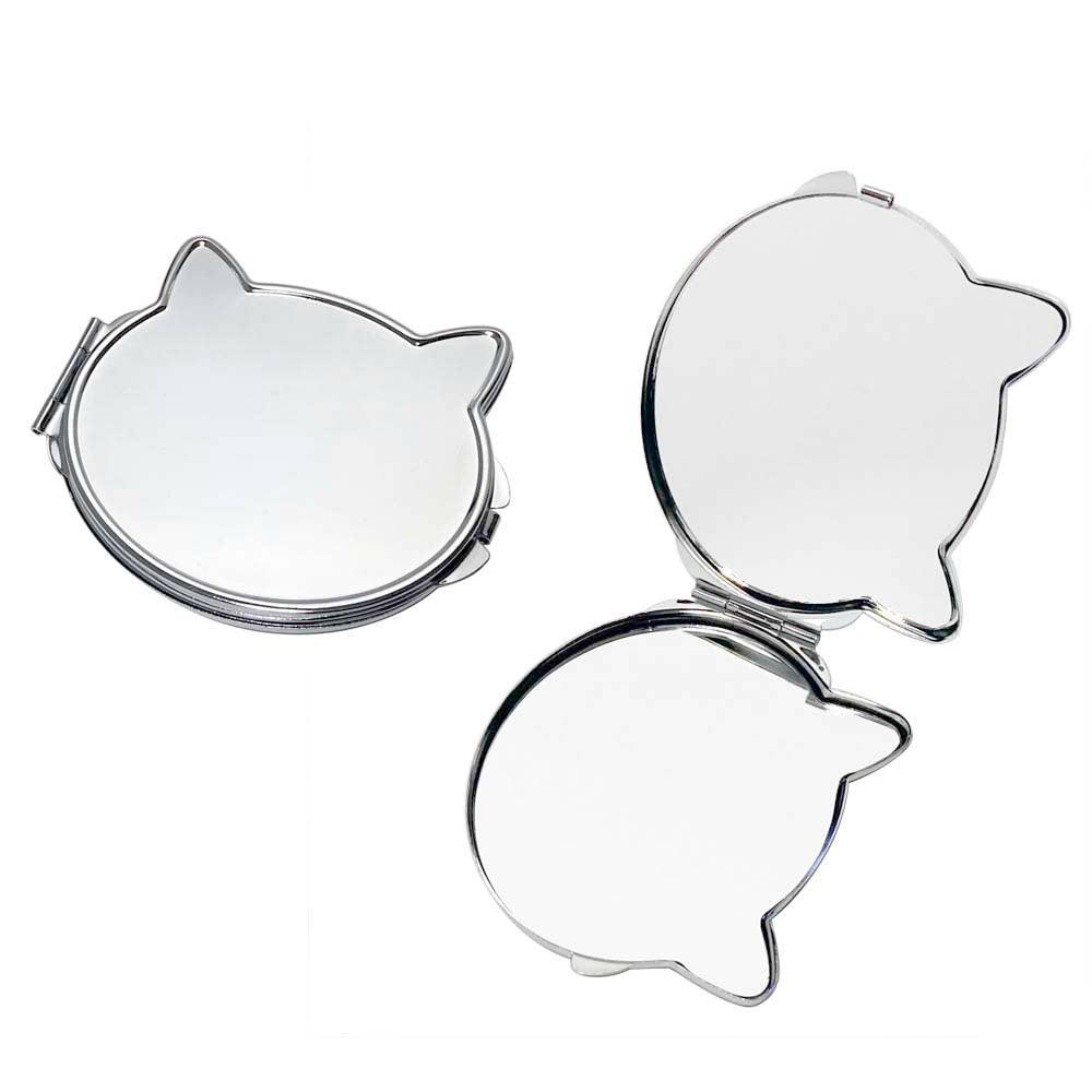 コンパクトミラー スチール ネコ型 68×75mm シルバー