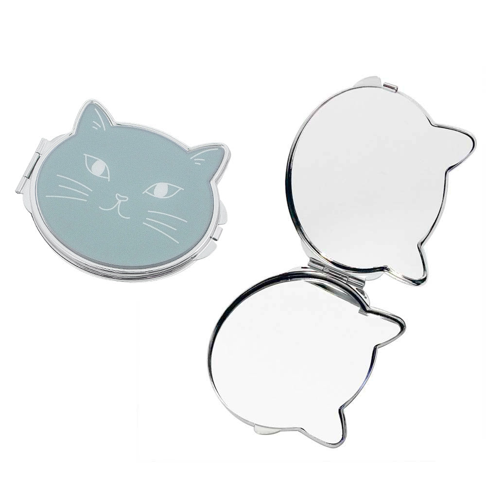 コンパクトミラー スチール ネコ型 68×75mm シルバー