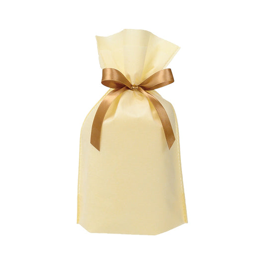 【ラッピング】不織布バッグ リボン付き 中 クリームカラー