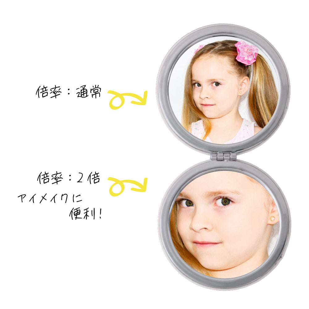 合皮コンパクトミラー パルミエ ハート型 両面ミラー 拡大鏡付き 両面プリント
